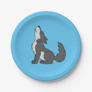 Assiettes En Carton Chiot de loup gris hurlant