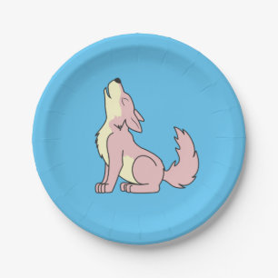 Assiettes En Carton Chiot de loup rose-clair hurlant