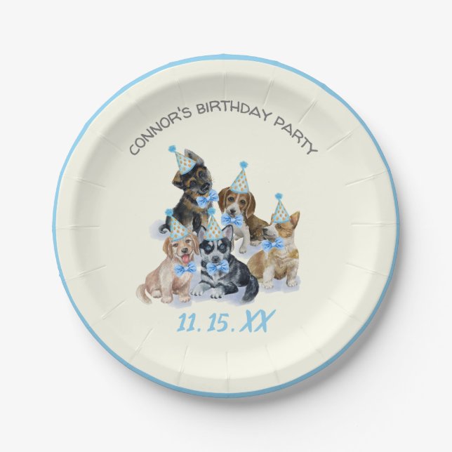 Assiettes En Carton Chiot pur | Chiens Thème Anniversaire Fournitures  (Devant)