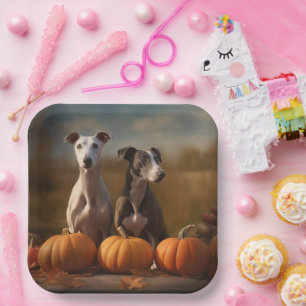 Assiettes En Carton Chiots Greyhound Délice d'Automne Citrouille