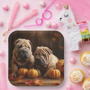 Assiettes En Carton Chiots Shar Pei Délice d'Automne Citrouille