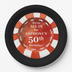 Assiettes En Carton Chip Poker Casino Anniversaire Personnalisé