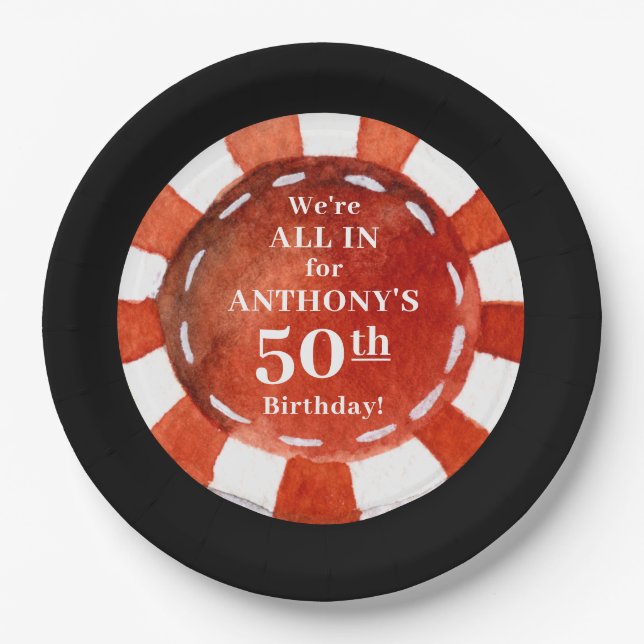 Assiettes En Carton Chip Poker Casino Anniversaire Personnalisé (Devant)