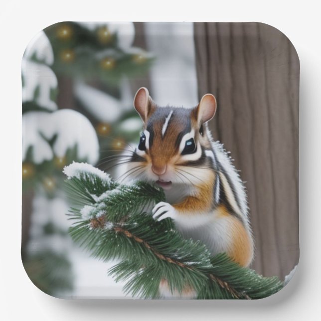 Assiettes En Carton Chipmunk de Noël (Recto)