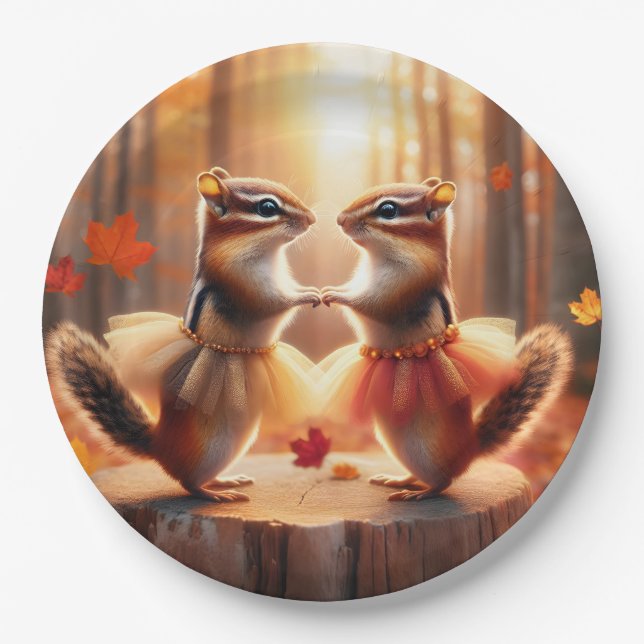 Assiettes En Carton Chipmunks d'automne (Devant)