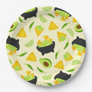 Assiettes En Carton Chips Tortilla et Motif Guacamole