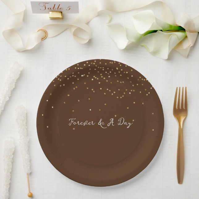 Assiettes En Carton Chocolat Brown or glam Confetti (Mariage)