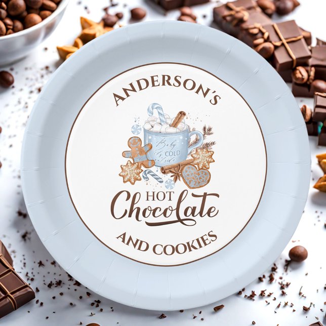 Assiettes En Carton Chocolat chaud bleu Noël Nom Plaques en papier (Hot Chocolate Blue Christmas Name Paper Plates)