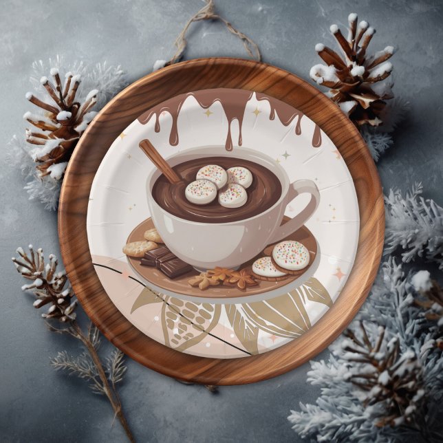 Assiettes En Carton Chocolat chaud et biscuits Baby shower d'hiver (Créateur téléchargé)