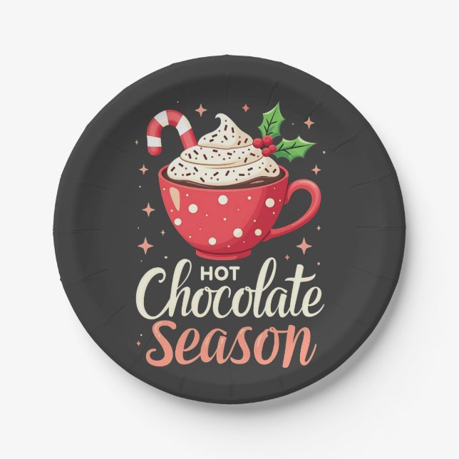 Assiettes En Carton Chocolat chaud saison Amateurs de Noël (Devant)