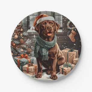 Assiettes En Carton Chocolat de Noël Labrador Retriever Chien