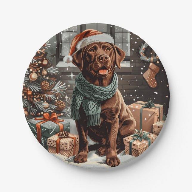 Assiettes En Carton Chocolat de Noël Labrador Retriever Chien (Devant)