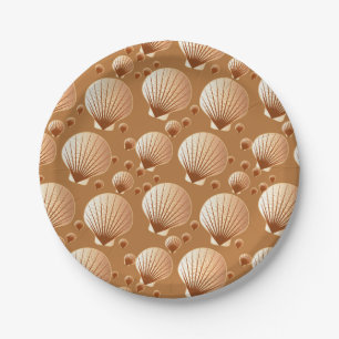 Assiettes En Carton Chocolat et coquillages bronzés sur cacao brun