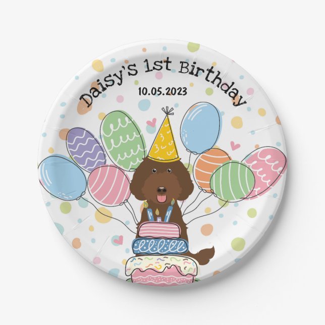 Assiettes En Carton Chocolat Labradoodé Chien Plaques de papier d'anni (Devant)
