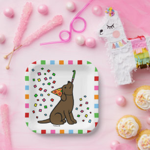 Assiettes En Carton Chocolat Labrador fête d'anniversaire Confetti