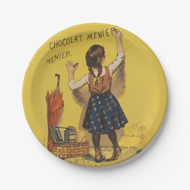 Assiettes En Carton Chocolat Menier Petite fille Mur écriture (Devant)