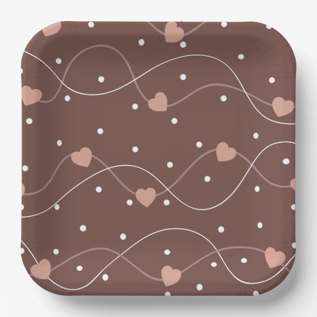 Assiettes En Carton Chocolate Brown with Pink Hearts (Recto)