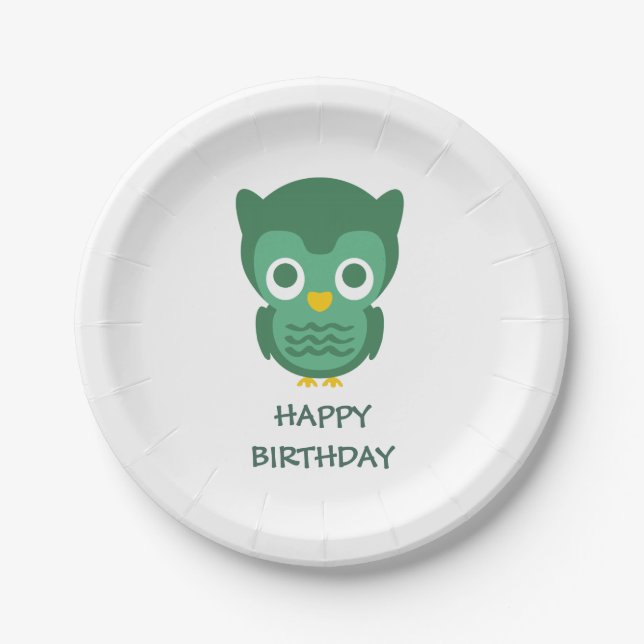 Assiettes En Carton Chouette Bébé vert mignonne Joyeux anniversaire (Devant)