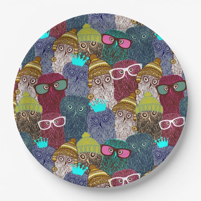 Assiettes En Carton Chouette dans la couronne (Devant)