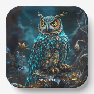 Assiettes En Carton Chouette Turquoise en laiton Imaginaire