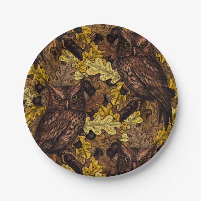 Assiettes En Carton Chouettes d'automne (Devant)