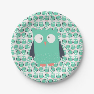 Assiettes En Carton Chouettes lunaires turquoises