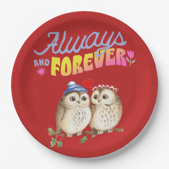 Assiettes En Carton Chouettes toujours et toujours mignonnes en amour (Devant)