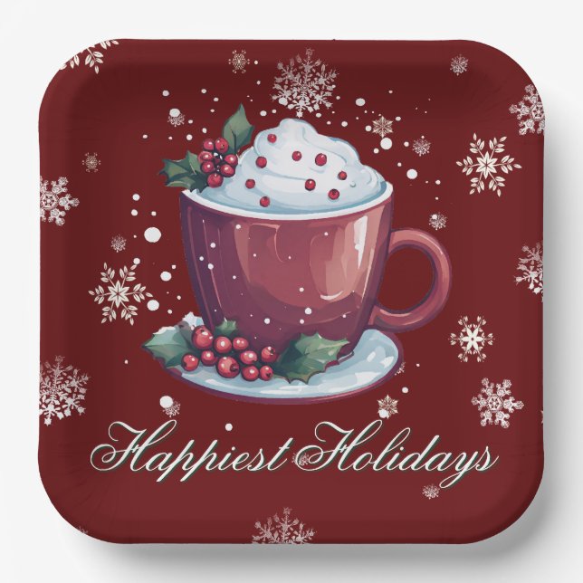 Assiettes En Carton Christmas Cup of Hot Chocolate | Red (Recto)