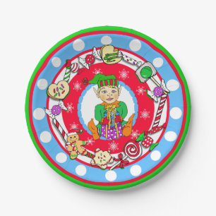 Assiettes En Carton Christmas Elf Boy Whimsical Candy Polka Dot