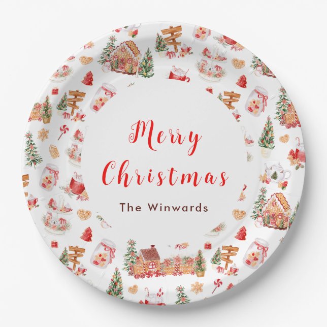 Assiettes En Carton Christmas Gingerbread Red Merry Christmas (Devant)