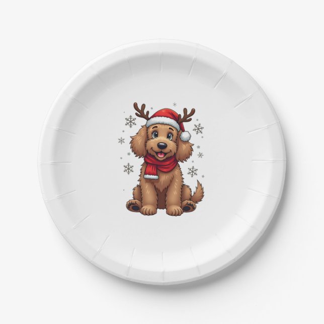 Assiettes En Carton Christmas Goldendoodle Dog Reindeer Holiday Doodle (Devant)