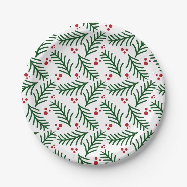 Assiettes En Carton Christmas Greenery Berries Artisan Modern Holiday (Devant)