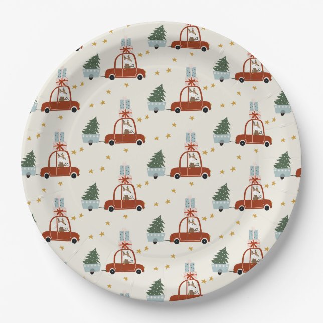 Assiettes En Carton Christmas Holiday Animal Illustration Paper Plates (Devant)