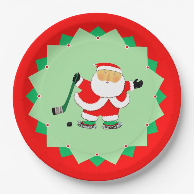 Assiettes En Carton Christmas Holiday Hockey Party (Devant)