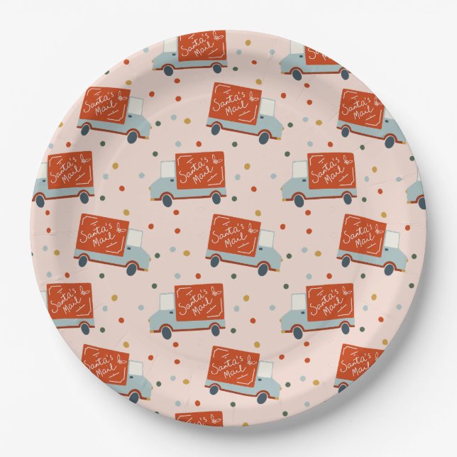 Assiettes En Carton Christmas Holiday Santa's Mail Truck Paper Plates (Devant)