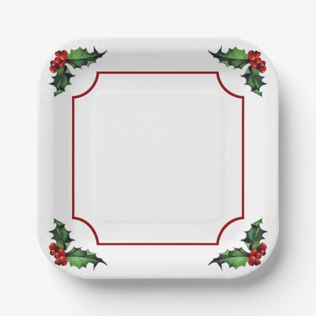 Assiettes En Carton Christmas Holly (Recto)