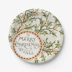 Assiettes En Carton Christmas Holly Jolie Antique Salutation