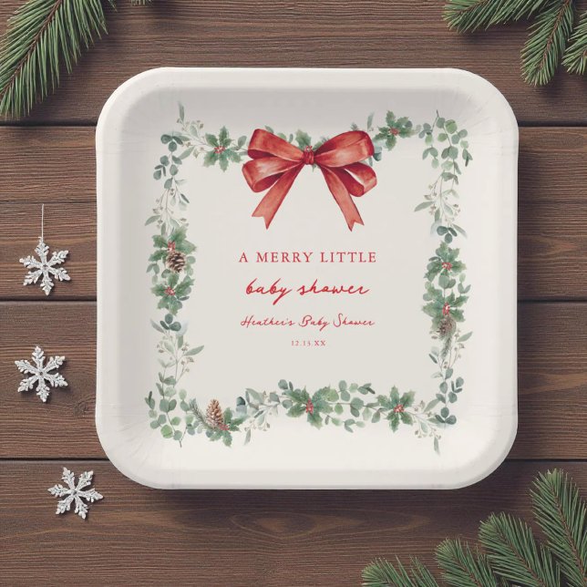 Assiettes En Carton Christmas Merry Little Baby Shower  (Créateur téléchargé)