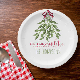 Assiettes En Carton Christmas Merry Mistletoe Holiday Berries Greenery