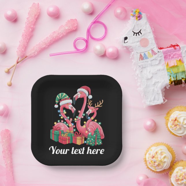 Assiettes En Carton Christmas Palm Flamingo Personalized Xmas Lights  (Fête)