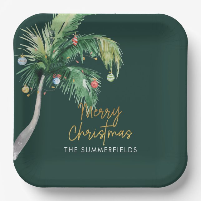 Assiettes En Carton Christmas Palm Tree Coastal Holiday (Recto)