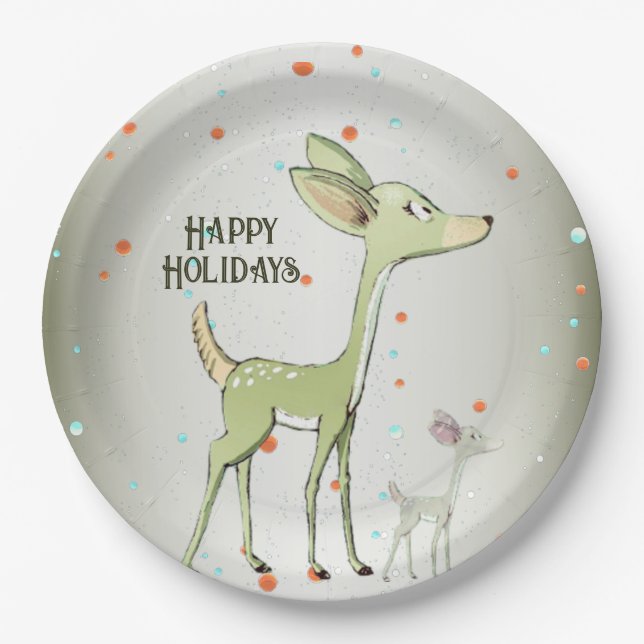 Assiettes En Carton Christmas Party Green Deers Holidays Cute (Devant)