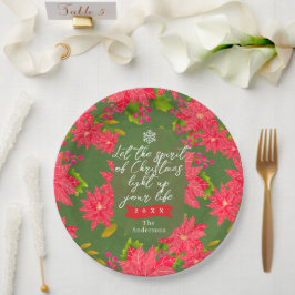 Assiettes En Carton Christmas Poinsettia Green