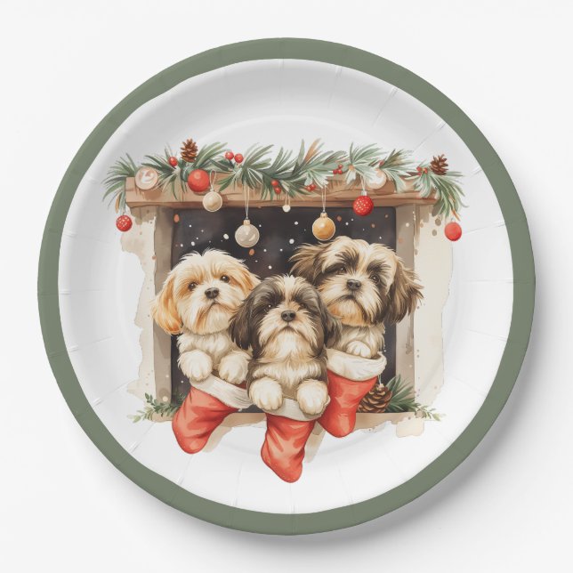 Assiettes En Carton Christmas Shih Tzu Dogs (Devant)