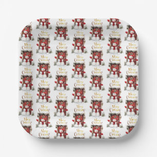 Assiettes En Carton Christmas Snowman Gold Joyeux Noël Texte
