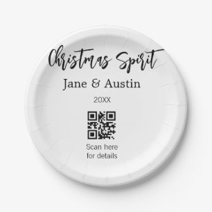 Assiettes En Carton Christmas Spirit mariage nom du couple QR date de 