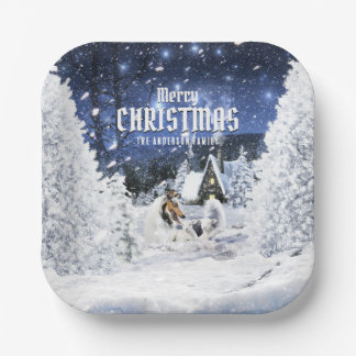Assiettes En Carton Christmas Winter Fairy Tale, Blue Merle Collie -
