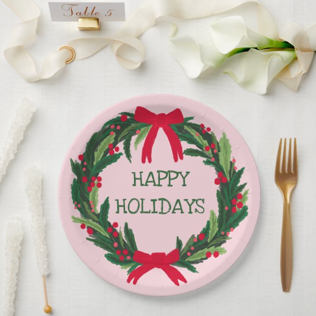 Assiettes En Carton Christmas Wreath CUSTOM Hand Drawn Holiday (Mariage)