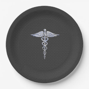 Assiettes En Carton Chrome Caduceus Médicale Symbole fibre de carbone 
