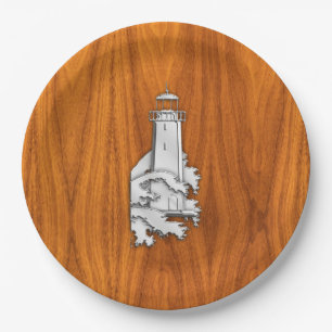 Assiettes En Carton Chrome Style Lighthouse on Teak Wood Decor